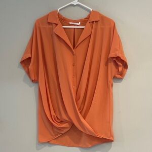 EUC All in Favor Orange Drape Blouse Size Large
